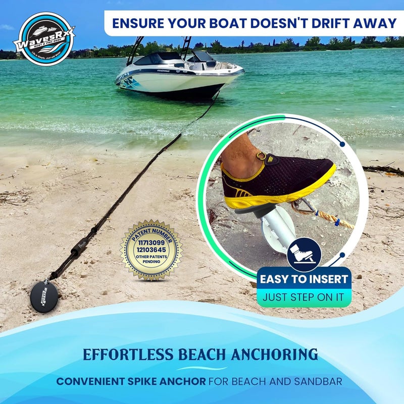 WAVESRX Patented 18" Aluminum Spike Beach Anchor | Ultra-Light PWC Anchor, Jet Ski Anchor, Boat Sand Anchor, Sand Anchor for Boat & Sand Spike â€“ Secure Anchoring Near Shore, Sandbar, or Shallow Water - Image 2